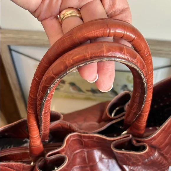 Furla Crocodile-Embossed Rust Colored Tote Bag - Picture 6 of 15